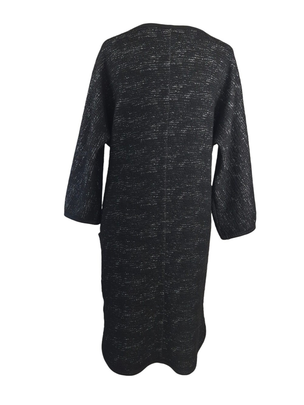 Max Edition Black Shift Dress Faux Leather Trim Pockets Long Sleeves Knit Medium - Picture 4 of 8